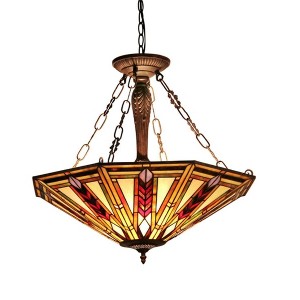Chloe Lighting Jayden Tiffany-Style 3 Light Mission Inverted Ceiling Pendant Fixture 25`` Shade - 1 of 4