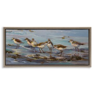Stupell Industries Sandpiper Flock on Shore Black Framed Floater Canvas Wall Art - 1 of 4