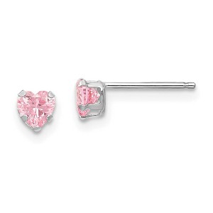 Black Bow Jewelry Kids 4mm Pink Cubic Zirconia Heart Post Earrings in 14k White Gold - 1 of 4