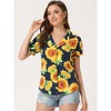 Allegra K Women's Hawaiian Floral Leaves Printed Short Sleeve Button Down Vintage Shirt - 2 of 4