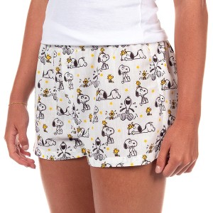 Peanuts Pajamas Women's Snoopy And Woodstock Stars PJ Sleep Shorts White - 1 of 4