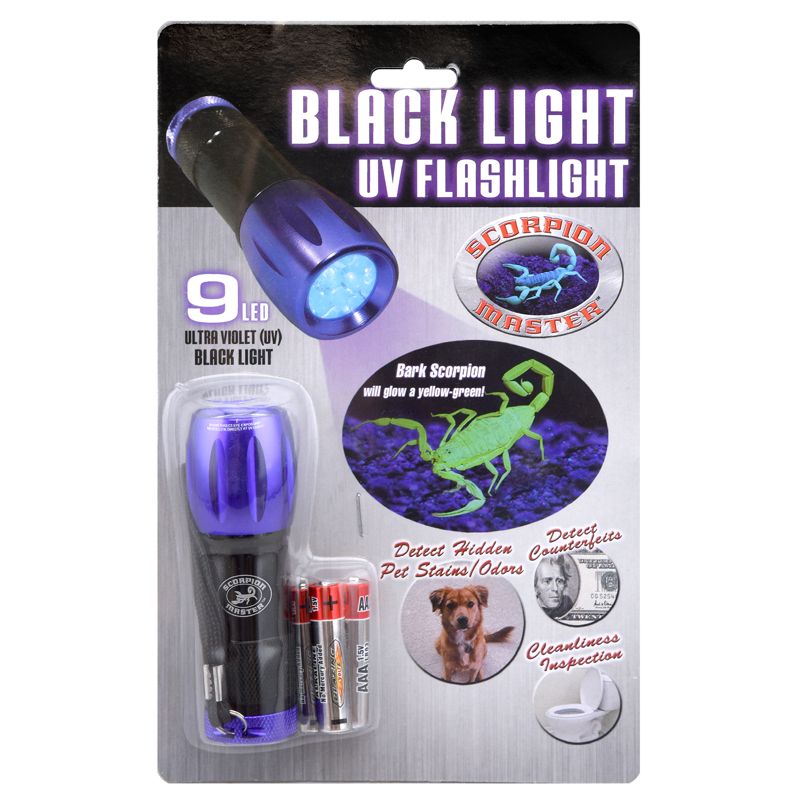 Scorpion 9 LED Black/Purple LED UV Flashlight AAA Battery, 1 of 2