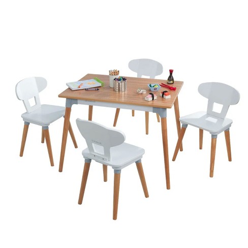Kidkraft 26196 Mid Century Modern Kid Toddler Child Small Desk Puzzle Craft Table And Chair Set With 4 Chairs For Ages 3 To 8 Years Old Natural White Target