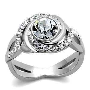 Slickblue Women’s Silver Halo Ring, Round Clear Center Stone with Side Synthetic Crystals, Polished Steel Band,Size 5–10 - 1 of 4