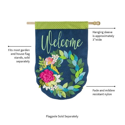 Welcome Spring Floral Wreath Multi-Color Burlap House Flag