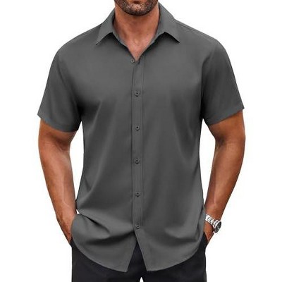 target dress shirts INSPIRE CHIC Men's Long Sleeve Button Down Collar Regular Fit Business Oxford Shirt Dark Blue Small down shirt is crafted from a soft fabric blend with a hint of spandex for stretchy comfort COOFANDY Short Sleeve Dress Shirt