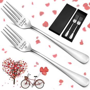 2 Pcs Dinner Fork Valentine's Day Gifts, Stainless Steel Tableware Fork Engraved