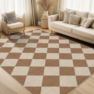 Washable Easy Jute Rugs Modern Checkered Carpet with Non-Slip Backing - 1 of 4