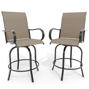 2 PCS Outdoor Swivel Bar Stools, Patio Swivel Bar Stools Chair, All Weather High Back and Armrest Patio Chairs for Deck Lawn Garden Backyard - 1 of 4