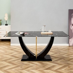NicBex 71" Modern Rectangle Dining Table,Kitchen Table with White Black and MDF Legs for 4-8 Seaters,Black - 1 of 4