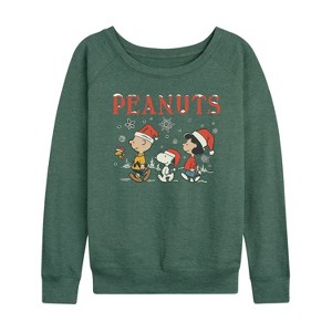 Women's - Peanuts - Snowflakes Lightweight French Terry Wide Neck Long Sleeve Graphic Shirt - 1 of 4