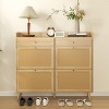 Rattan Shoe Cabinet with 4 Flip Drawers and 2 Drawers, Farmhouse Entryway Table Shoe Cabinet, Particle Board Construction, Pine Wood Imitation Rattan - 2 of 4