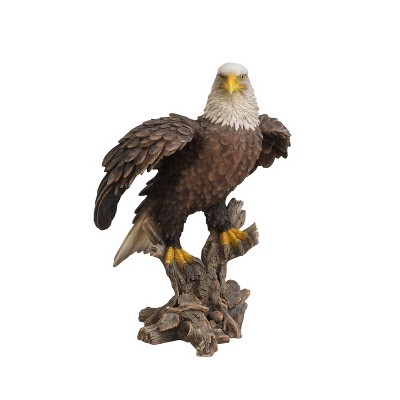 17.5" Polyresin Bald Eagle on Stump with Wings Out Statue Brown - Hi-Line Gift