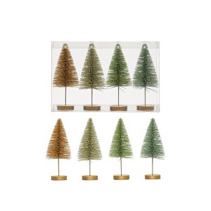 Storied Home Plastic Bottle Brush Trees with Wood Bases, Metallic Colors, Boxed Set of 4 - 1 of 4