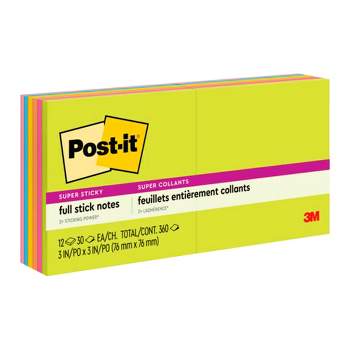 Post-it Full Adhesive Super Sticky Notes, 3 x 3 Inches, Energy Boost Colors, Pad of 25 Sheets, Pack of 12