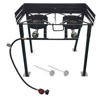 King Kooker CS29 30 Inch Heavy Duty Double 54,000 BTU Burner Outdoor Cooker Camping Stove w/ Needle Valves for Individual Burner Control
