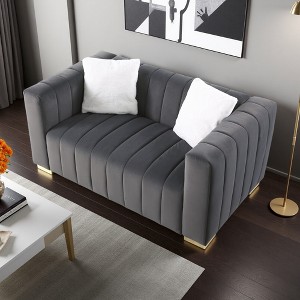 Channel-Tufted Velvet Loveseat with Chesterfield Design - 1 of 4