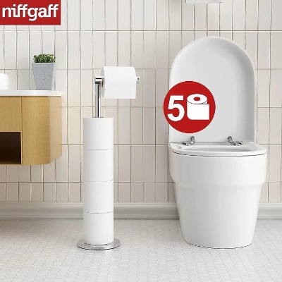 LunaLulinlk Folding Toilet Paper Holder Stand, Freestanding Toilet Roll Holder, Stainless Steel Paper Storage Holds 5 Paper Rolls