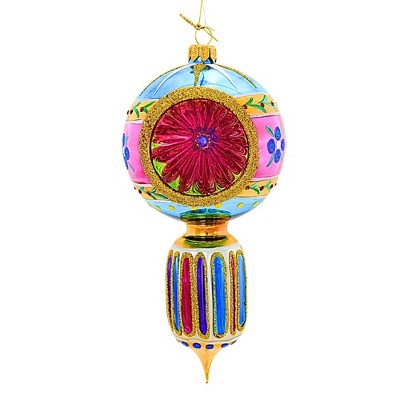 Huras Family 8.0 Inch Merry & Bright Holiday Jewel Fluted Drop Ball Reflector Tree Ornaments