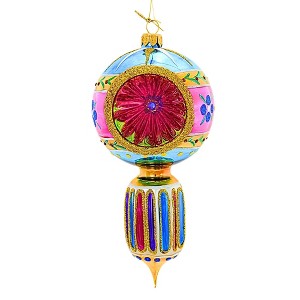 Huras Family 8.0 Inch Merry & Bright Holiday Jewel Fluted Drop Ball Reflector Tree Ornaments - 1 of 3