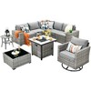 XIZZI 9-Piece Wicker Outdoor Patio Fire Pit Sectional Sofa Set with Cushions, All Weather Conversation Couch Set and Swivel Rocking Chairs - 2 of 4