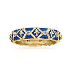 Ross-Simons 0.10 ct. t.w. Sapphire and Blue Enamel Fleur-De-Lis Eternity Band in 18kt Gold Over Sterling - 1 of 4