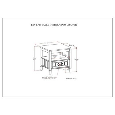 Smoky Brown Solid Wood Rectangular End Table with Drawer