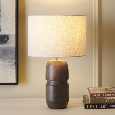 19" Natural Wood Table Lamp with Linen Shade