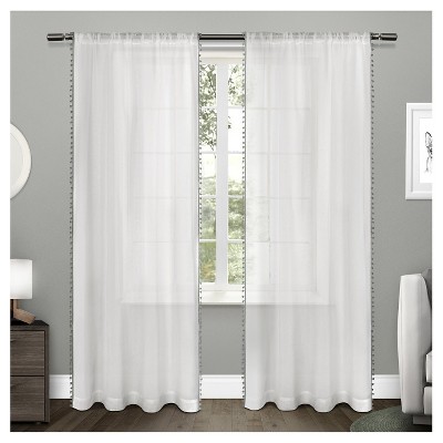 Set of 2 96"x54" Pom Pom Sheer Curtain Panels Dark Gray - Exclusive Home