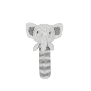 Living Textiles Baby Cotton Knitted Rattle - Eli Elephant