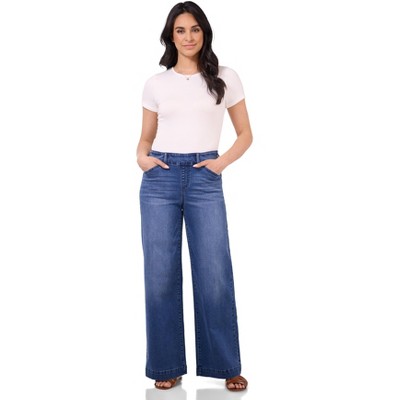Rekucci Women's Wide Leg Pull-On Jeans – Secret Figure Stretch Denim, Sculpting Mid-Rise Fit, Comfortable & Stylish Everyday Denim