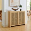 39.4" Slim Rattan Sideboard Buffet, Modern Boho Cabinet with Pop-Up Doors & Outlet Holes for Entryway Living Room-3irtyhousy - 2 of 4