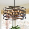 24" Rustic Industrial Pendant Light, 6-Light Black and Walnut Metal Cage Chandelier with Wood Accents for Kitchen Island and Dining Room (No Bulbs) - 3 of 4