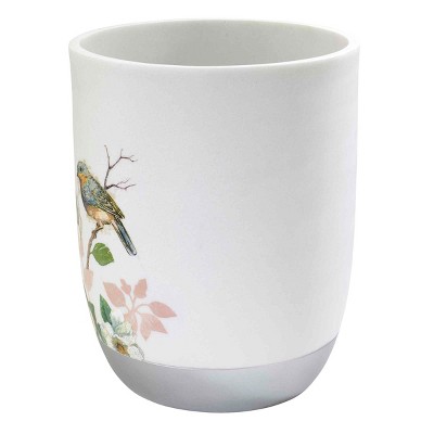 Ivory and Silver Resin Wastebasket with Bird Design