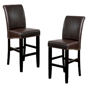 Set of 2 Christopher Knight Home Lissette Leather Barstool - Brown: Upholstered, Wood Legs, 30" Height - 1 of 4