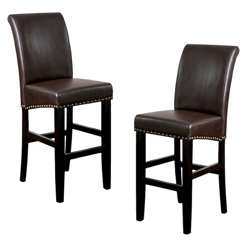 Set of 2 Christopher Knight Home Lissette Leather Barstool - Brown: Upholstered, Wood Legs, 30" Height - image 1 of 4