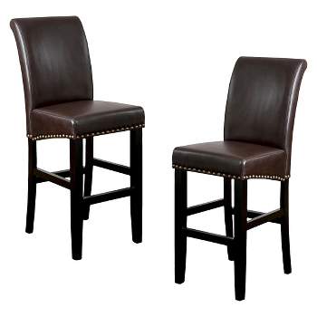 Set of 2 Christopher Knight Home Lissette leather Barstool - Brown