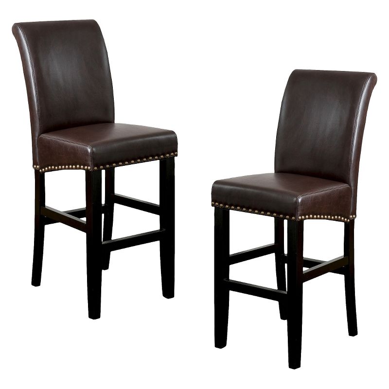Set of 2 Christopher Knight Home Lissette leather Barstool - Brown, 1 of 6