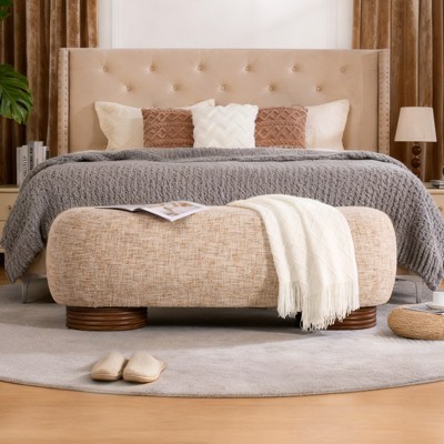 Bekrvio  59-Inch Organic Modern Chenille Upholstered Ottoman Bench with Acacia Solid Wood Frame