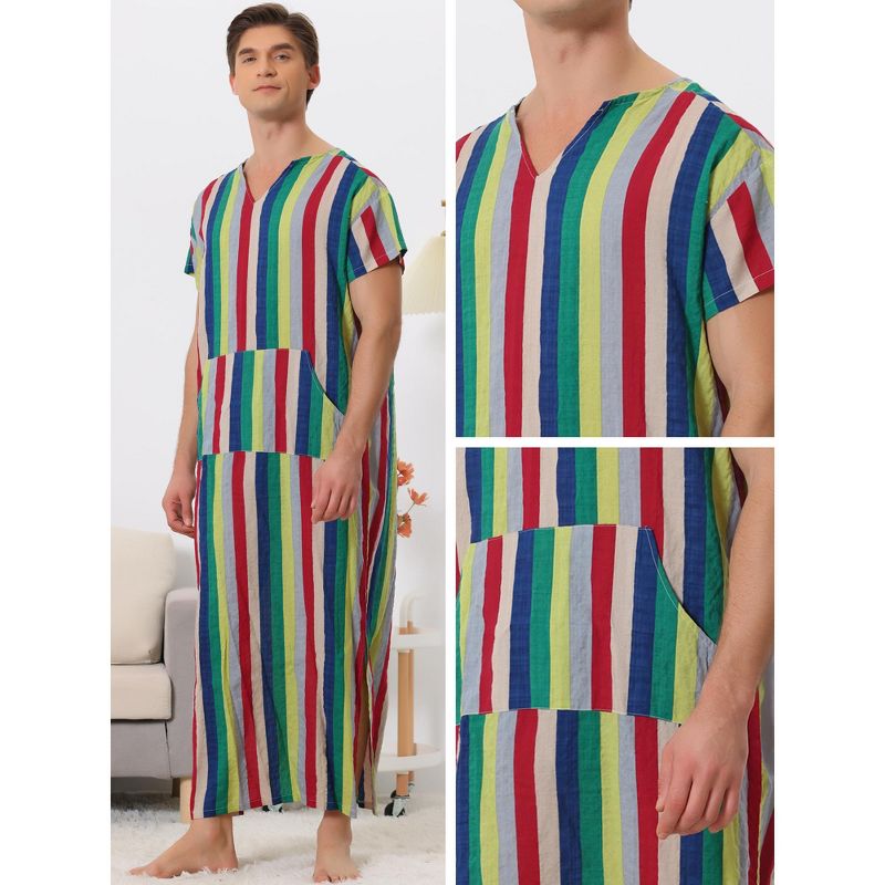 Lars Amadeus Men's V Neck Short Sleeves Color Block Striped Nightshirt, 3 of 6