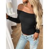 Women's Off Shoulder Top Casual Long Sleeve Bodycon Blouse Going Out Shirt Black XL - 2 of 4