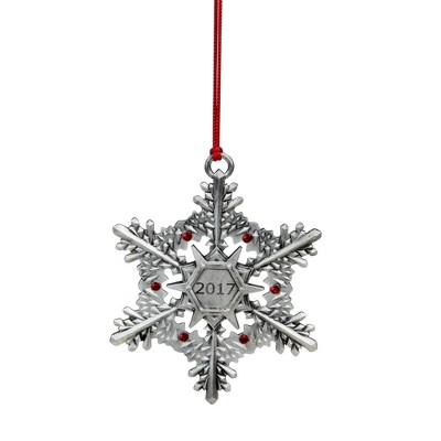 Northlight 3" Jeweled Snowflake "2017" Metal Christmas Ornament - Silver/Red