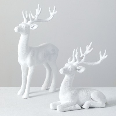 Sullivans Set of 2 Deer Figurines 18.5"H & 13"H White