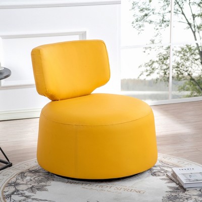 TOAOTBNBO Strong Load-bearing 360 Swivel Round Armless Chair, PU Leather Accent Rotating Chair for Adults Swivel Accent Chair for Apartment, Yellow