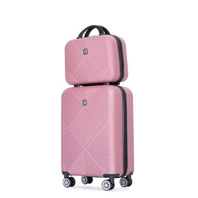 2 Piece Luggage Set,14"+20" ABS Lightweight Suitcase,20 Inch Spinner Wheel Luggage,14 Inch Makeup Box,Carry On Suitcase-Cuddlewood