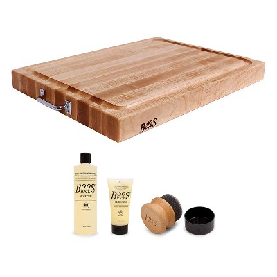 ohn Boos Block RAFR2418 24 x 18" Edge Grain Maple Wood Reversible Cutting Board and 3 Piece Wood Cutting Board Care and Maintenance Set