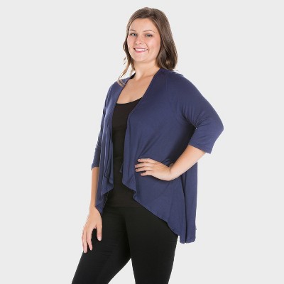 24seven Comfort Apparel Womens Plus Elbow Length Sleeve Open Cardigan