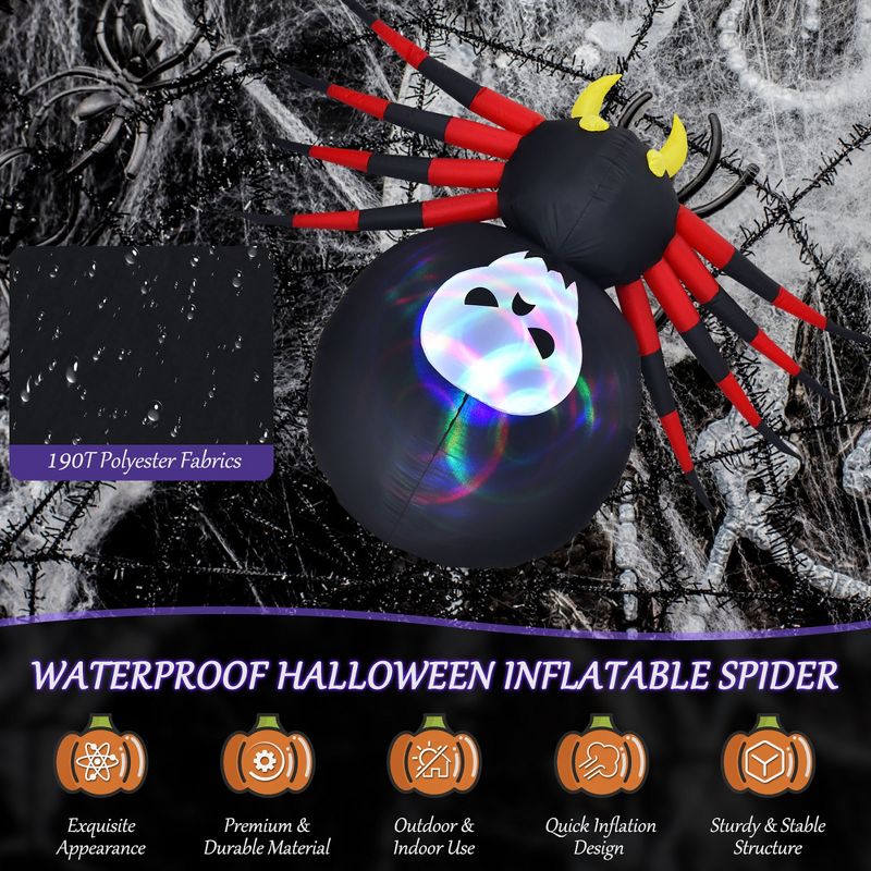 Costway 6.5FT Inflatable Halloween Spider Long Outdoor Indoor Blow Up Spider, 2 of 10