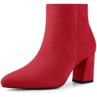 Allegra K Women's Pointy Toe Side Zip Chunky Heels Ankle Boots Red 9.5 ...