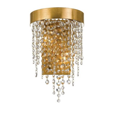 Antique Gold Dimmable Crystal Sconce with Hand-Cut Strands